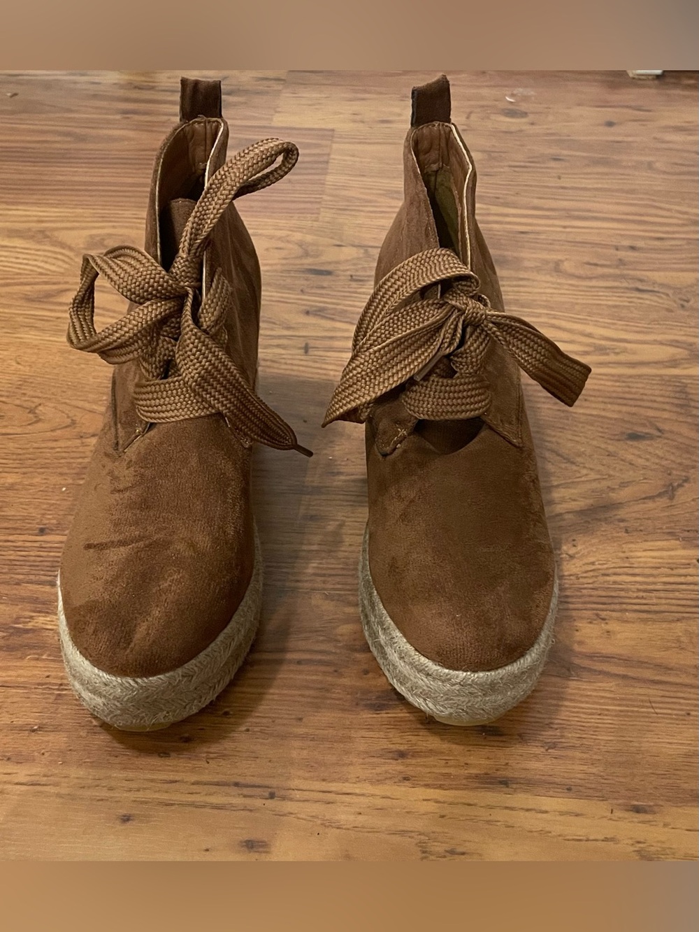 Brown Suede Like Platform Lace-Up Ankle Boots Size 8